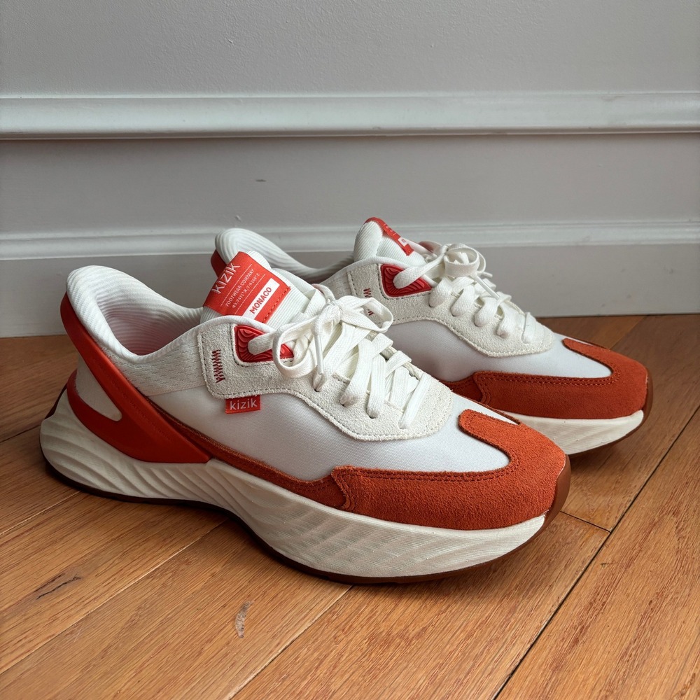 Kizik Sneakers Mens 9 Monaco White Orange Tigerlily Hands-Free Step-In NWOT